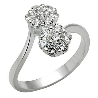 Alamode 925 Sterling Silver Cubic Zirconia Embellished Ring