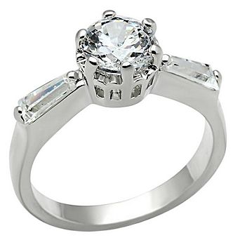 Alamode 925 Sterling Silver Cubic Zirconia Classic Round Ring