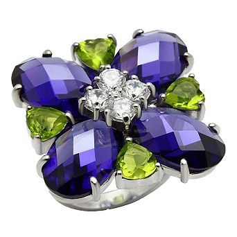 Alamode 925 Sterling Silver Cubic Zirconia Flower Ring