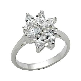 Alamode 925 Sterling Silver Cubic Zirconia Flower Ring