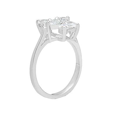 Alamode 925 Sterling Silver Cubic Zirconia Flower Ring