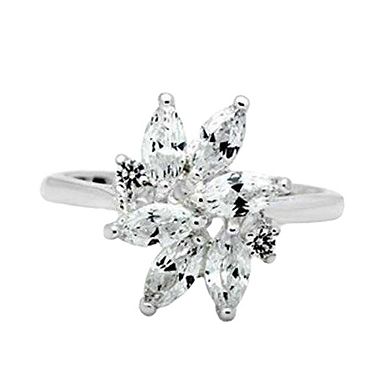 Alamode 925 Sterling Silver Cubic Zirconia Flower Ring