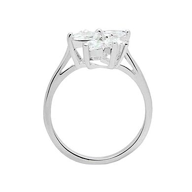 Alamode 925 Sterling Silver Cubic Zirconia Flower Ring