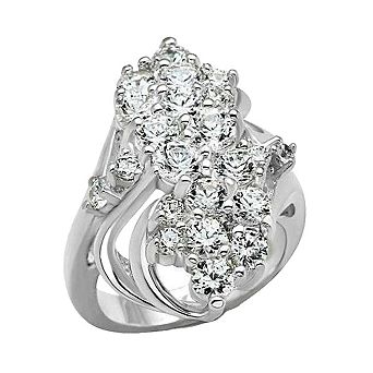 Alamode 925 Sterling Silver Cubic Zirconia Floral Ring