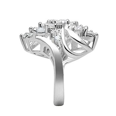 Alamode 925 Sterling Silver Cubic Zirconia Floral Ring