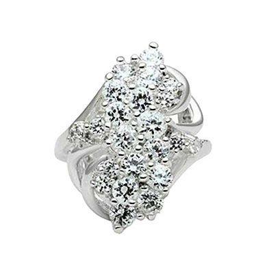 Alamode 925 Sterling Silver Cubic Zirconia Floral Ring