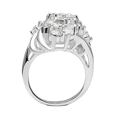 Alamode 925 Sterling Silver Cubic Zirconia Floral Ring