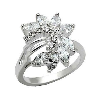 Alamode 925 Sterling Silver Cubic Zirconia Flower Ring