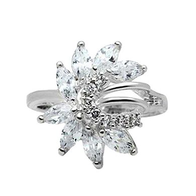 Alamode 925 Sterling Silver Cubic Zirconia Flower Ring
