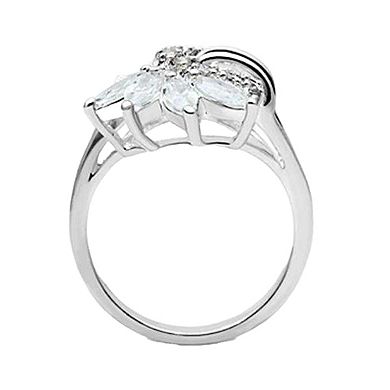 Alamode 925 Sterling Silver Cubic Zirconia Flower Ring
