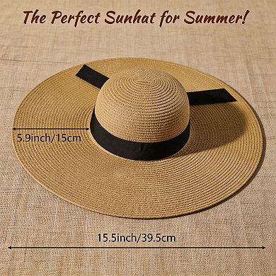 Womens UPF 50+ Wide Brim Straw Beach Sun Hat