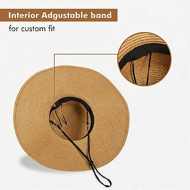 Womens UPF 50+ Wide Brim Straw Beach Sun Hat