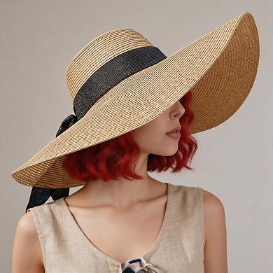 Womens UPF 50+ Wide Brim Straw Beach Sun Hat