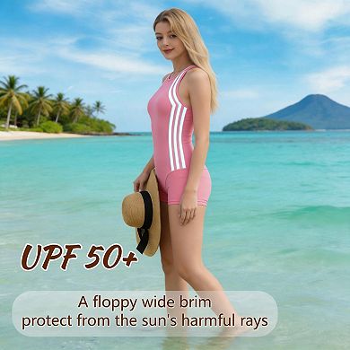 Womens UPF 50+ Wide Brim Straw Beach Sun Hat