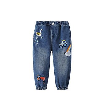 Arrival Autumn Baby Kids Girls Cartoon Embroidered Pattern Denim Pants