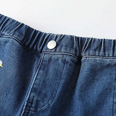 Arrival Autumn Baby Kids Girls Cartoon Embroidered Pattern Denim Pants