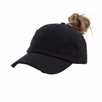 Womens Distressed Retro Washed Ponytail Baseball Hat