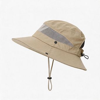 Womens UPF50+ Ponytail Hole Wide Brim Bucket Sun Hat