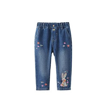 Arrival Autumn Girls Colorful Flowers Pattern Denim Pants