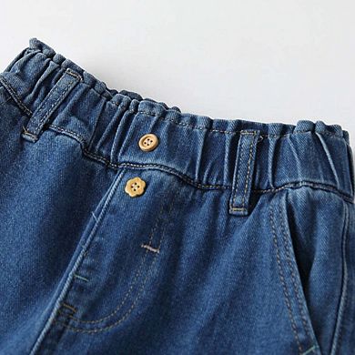 Arrival Autumn Girls Colorful Flowers Pattern Denim Pants