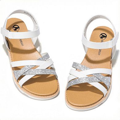 Girls Sandals Open Toe Flat Summer Shoes with Adjustable Straps for Little/Big Kids