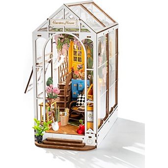 Rolife DIY Book Nook Kit Garden House, DIY Miniature Booknook Kit Creative Bookend Bookshelf Insert
