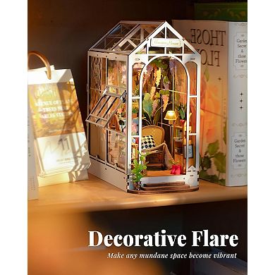 Rolife DIY Book Nook Kit Garden House, DIY Miniature Booknook Kit Creative Bookend Bookshelf Insert