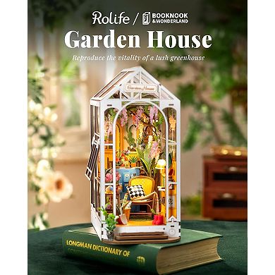 Rolife DIY Book Nook Kit Garden House, DIY Miniature Booknook Kit Creative Bookend Bookshelf Insert