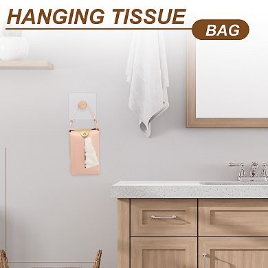 Faux Leather Tissue Box Cover, Rectangular PU Tissue Holder Bag with Button and Detachable Handle
