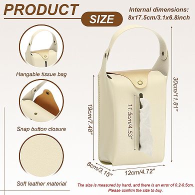 Faux Leather Tissue Box Cover, Rectangular PU Tissue Holder Bag with Button and Detachable Handle