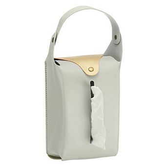 Faux Leather Tissue Box Cover, Rectangular PU Tissue Holder Bag with Button and Detachable Handle