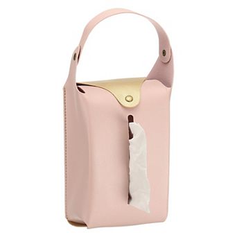 Faux Leather Tissue Box Cover, Rectangular PU Tissue Holder Bag with Button and Detachable Handle