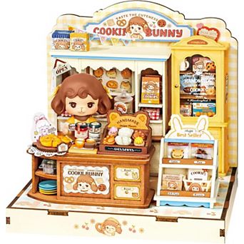 Rolife Cookii Bunny's Cookie Shop DIY Miniature House Kit for Adults, Mini Wooden Dollhouse Kit