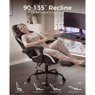 GTPLAYER Fabric Gaming Chair with Footrest, Linkage Armrests, Ergonomic Support