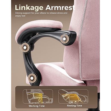 GTPLAYER Fabric Gaming Chair with Footrest, Linkage Armrests, Ergonomic Support