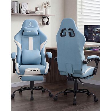 GTPLAYER Fabric Gaming Chair with Footrest, Linkage Armrests, Ergonomic Support