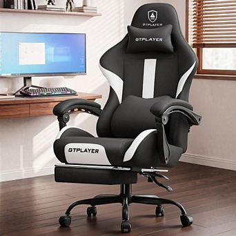 GTPLAYER Fabric Gaming Chair with Footrest, Linkage Armrests, Ergonomic Support