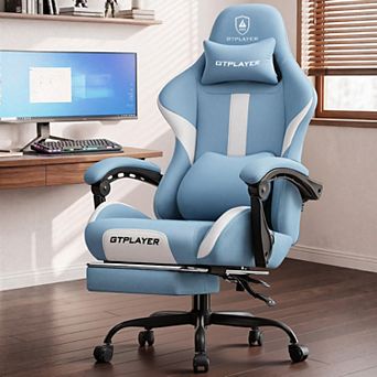 GTPLAYER Fabric Gaming Chair with Footrest, Linkage Armrests, Ergonomic Support
