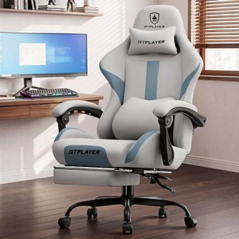 GTPLAYER Fabric Gaming Chair with Footrest, Linkage Armrests, Ergonomic Support