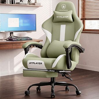 GTPLAYER Fabric Gaming Chair with Footrest, Linkage Armrests, Ergonomic Support