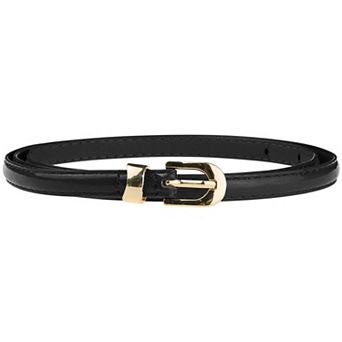 Women's Skinny Belt Thin Waist Belts with Gold Metal Buckle for Dress Jeans