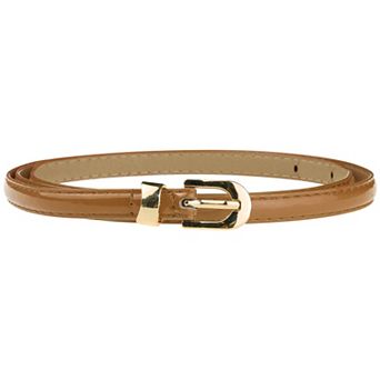 Women's Skinny Belt Thin Waist Belts with Gold Metal Buckle for Dress Jeans