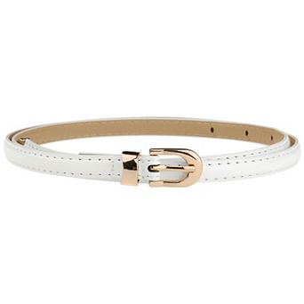 Women's Skinny Belt Thin Waist Belts with Gold Metal Buckle for Dress Jeans