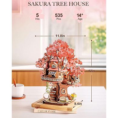 Rolife Cherry Blossom Bonsai Tree Plants, Japanese Sakura Tree House Flowers Building Set