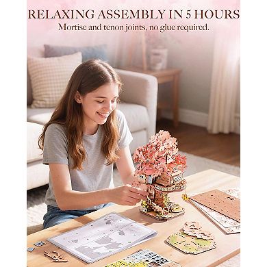 Rolife Cherry Blossom Bonsai Tree Plants, Japanese Sakura Tree House Flowers Building Set