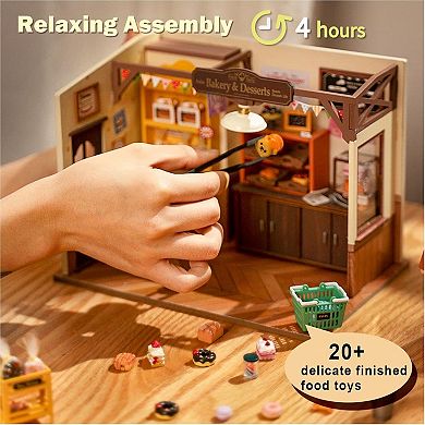 Rolife DIY Miniature Doll House Kit, Build Becka's Bakery Diorama House Building Set