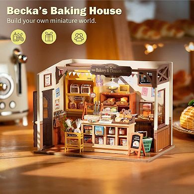 Rolife DIY Miniature Doll House Kit, Build Becka's Bakery Diorama House Building Set