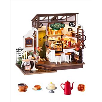 Rolife Coffee Shop Miniature Dollhouse Kit with LED Lights - DIY Crafts for Adults