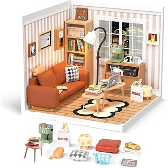 Rolife Cozy Living Lounge DIY Mini Plastic House Building Set with LED Suitable for Mini Figures