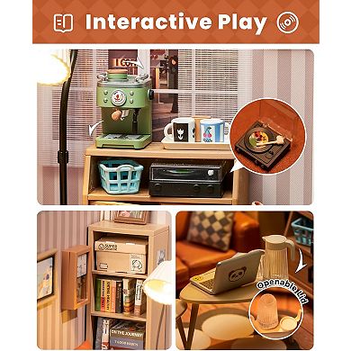 Rolife Cozy Living Lounge DIY Mini Plastic House Building Set with LED Suitable for Mini Figures